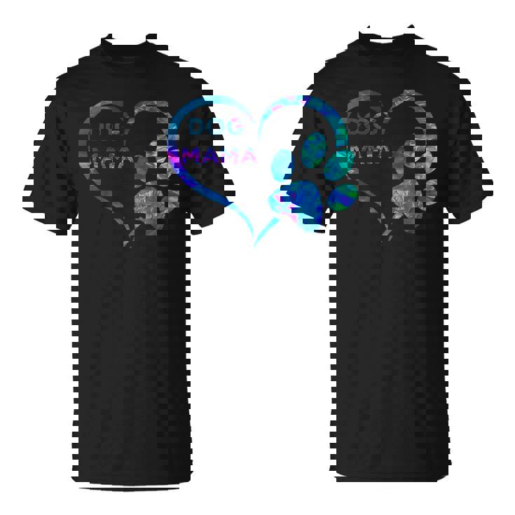 ブルーティールパープル ドッグママと足跡プリント ハート 犬 ママ Tシャツ