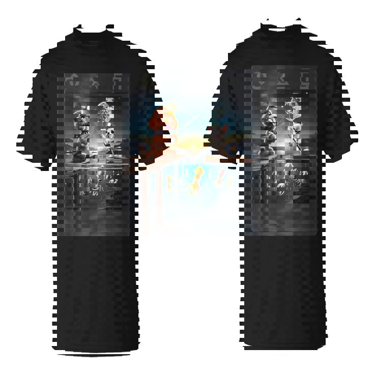 プードルとチワワのユニークなイカ釣りデザイン Tシャツ