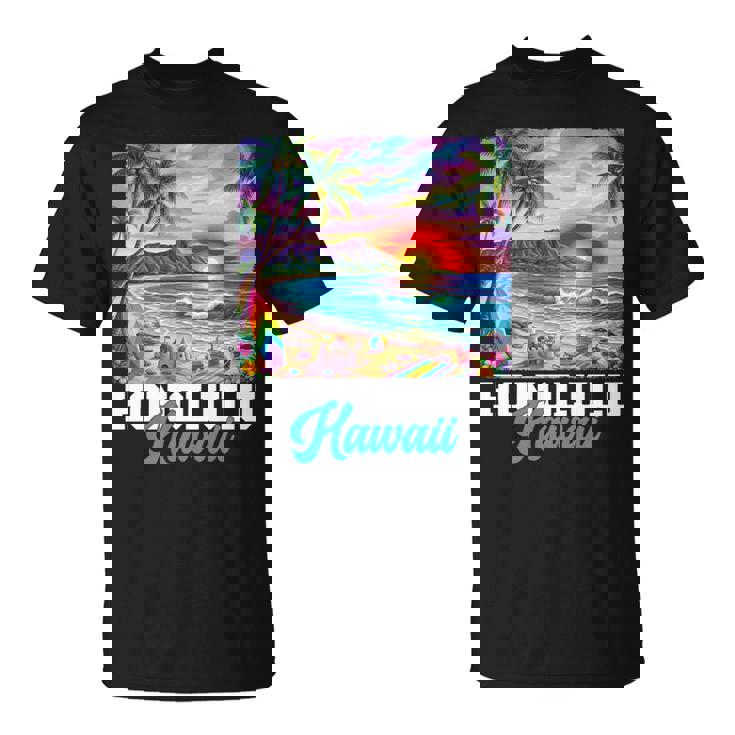 ホノルル ハワイ ハワイアン 波 ビーチ 夏 サーフィン レトロ 長袖tシャツ Tシャツ