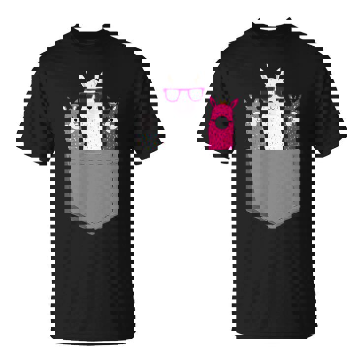 ポケット、アルパカ、ラマのアルパカ。 Tシャツ