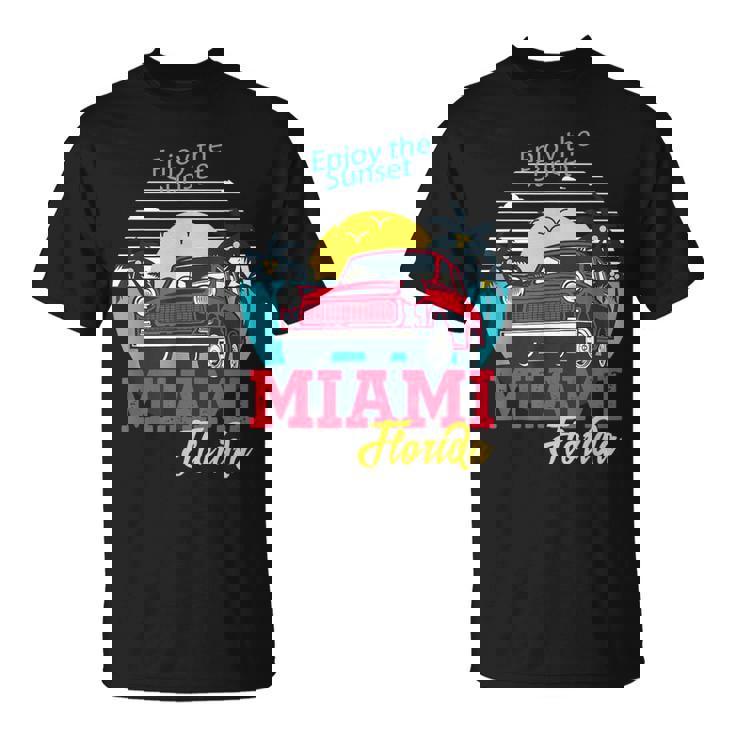 マイアミビーチtシャツ、マイアミ半袖グラフィックデザイン。 Tシャツ