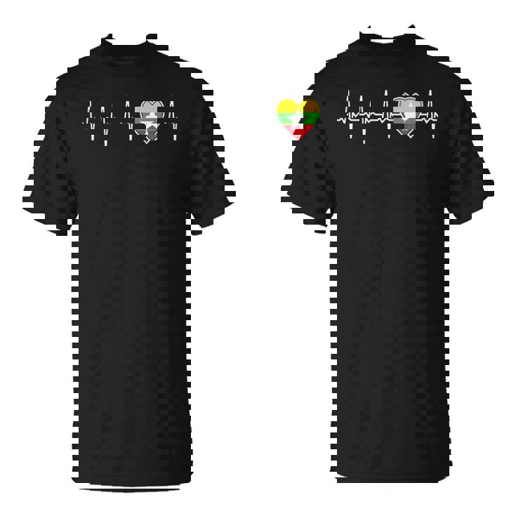 ミャンマー ハートビート ビルマ国旗とハート ラブ 家族 ビルマ Tシャツ