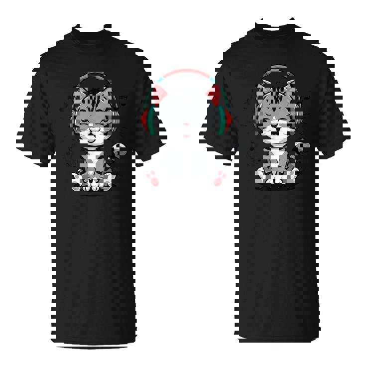 ミュージック・キャッツ ミュージシャンのための音符の衣装 ヘッドフォン猫 Tシャツ