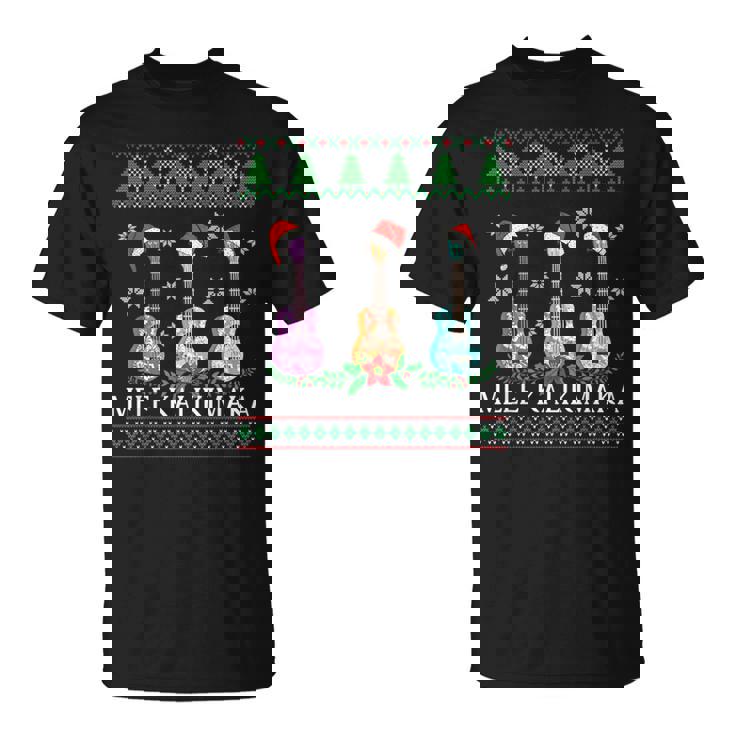 メレカリキマカハワイアンクリスマスウクレレ醜いデザインシャツ Tシャツ