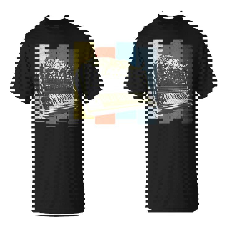 モジュラー シンセサイザー キーボード テクノ ビンテージ アナログ 猫 長袖tシャツ Tシャツ