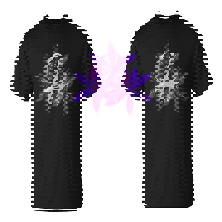 ライラック イニシャル H モノグラム パープル フローラル Tシャツ