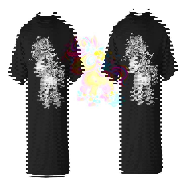 レインボーフラワーマジックのかわいいポニー。 Tシャツ