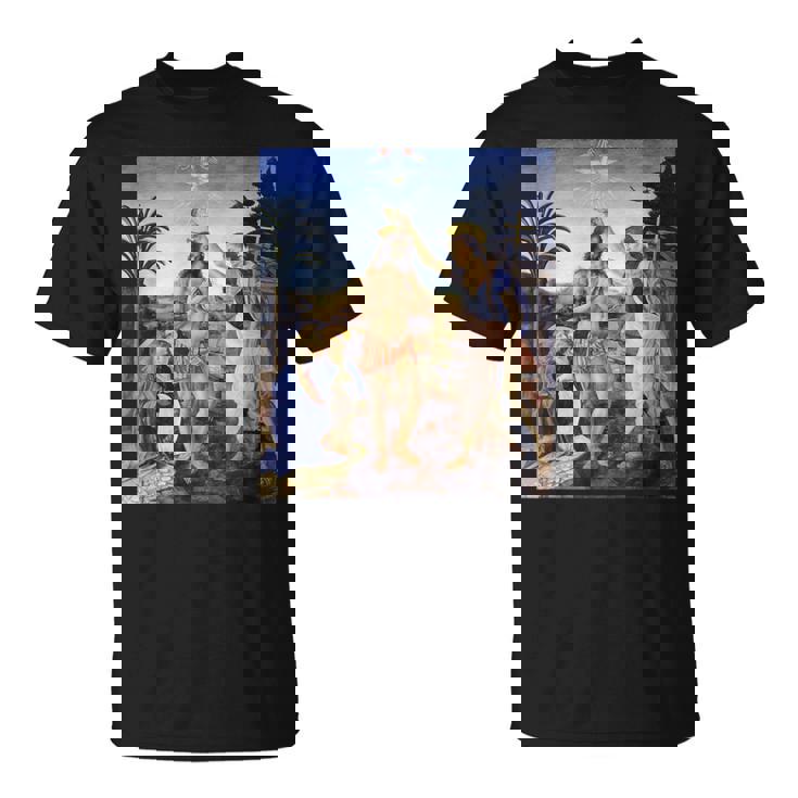 レオナルド ダヴィンチ 面白いtシャツ アート キリストの洗礼 聖書 絵画 メンズ 面白い 服 美術 ネタ Tシャツ