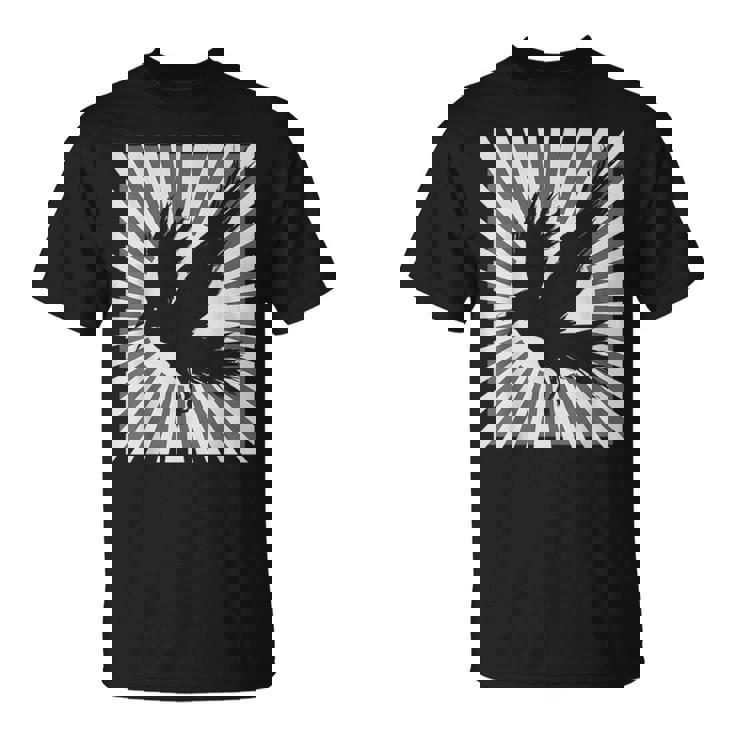 レトロなカラスの美学 日本の旭日旗 黒カラス Tシャツ