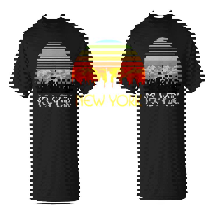 ヴィンテージ レトロ サンセット ダウンタウン ニューヨーク スカイライン Tシャツ