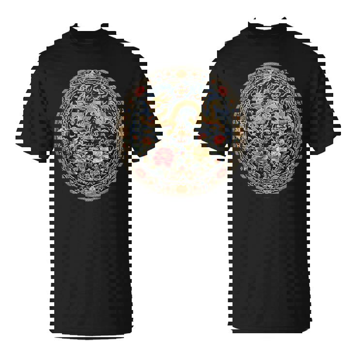 中国刺繍柄 龍 竜 ドラゴン 中国 清朝 ドラマ 牡丹 Tシャツ