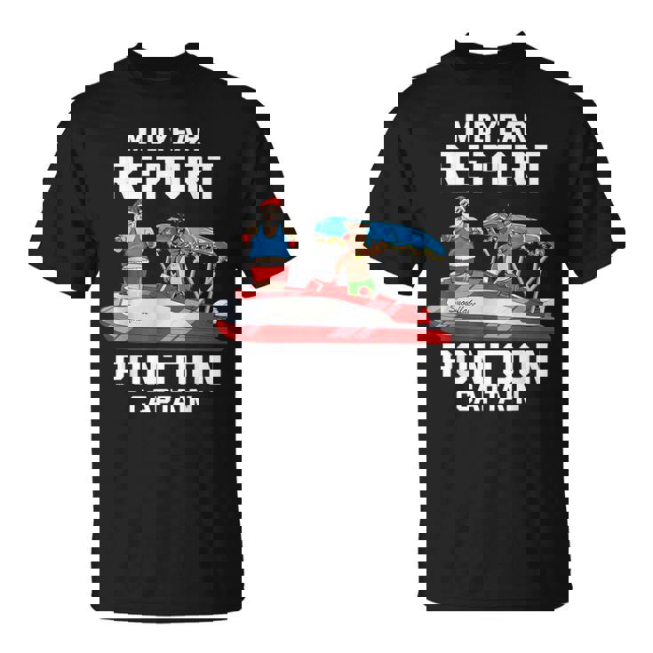 中途報告ポンツーンキャプテンサンタ 7月のクリスマスメンズ Tシャツ