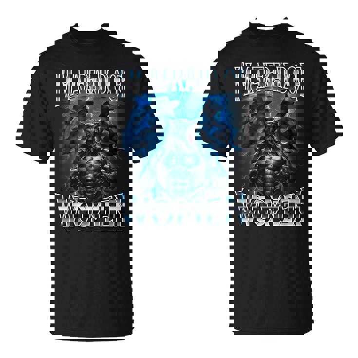 女が怖い狼アルファ・ウルフ・ミーム・クリンジ・ビアード Tシャツ