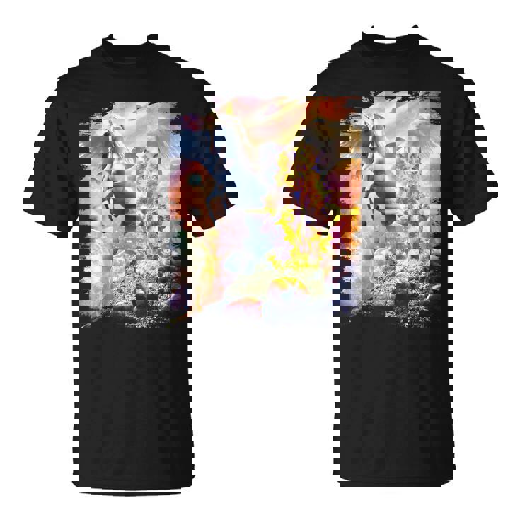 宇宙の銀河猫とユニコーン ペガサス Tシャツ