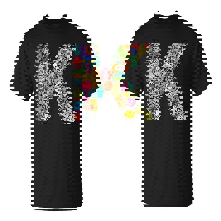 文字k Monsters アルファベットネーム イニシャル キュート モノグラム Tシャツ