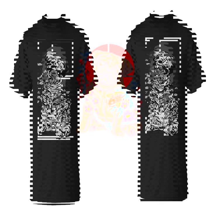 日本のタトゥー パグ 犬 パグ ヤクザの恋人 鯉の魚 長袖tシャツ Tシャツ