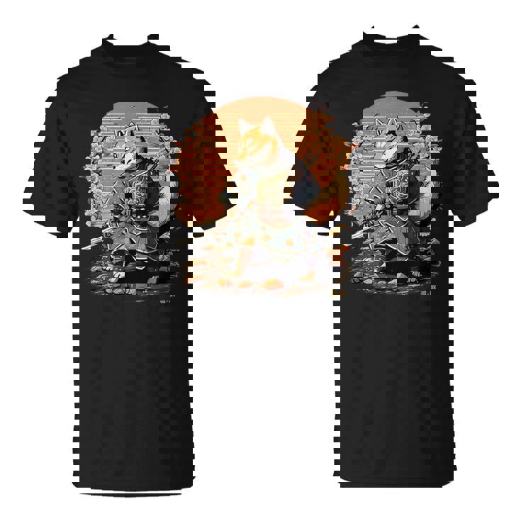 日本アート 柴犬 忍者 浮世絵 アニメ風 侍犬 Tシャツ