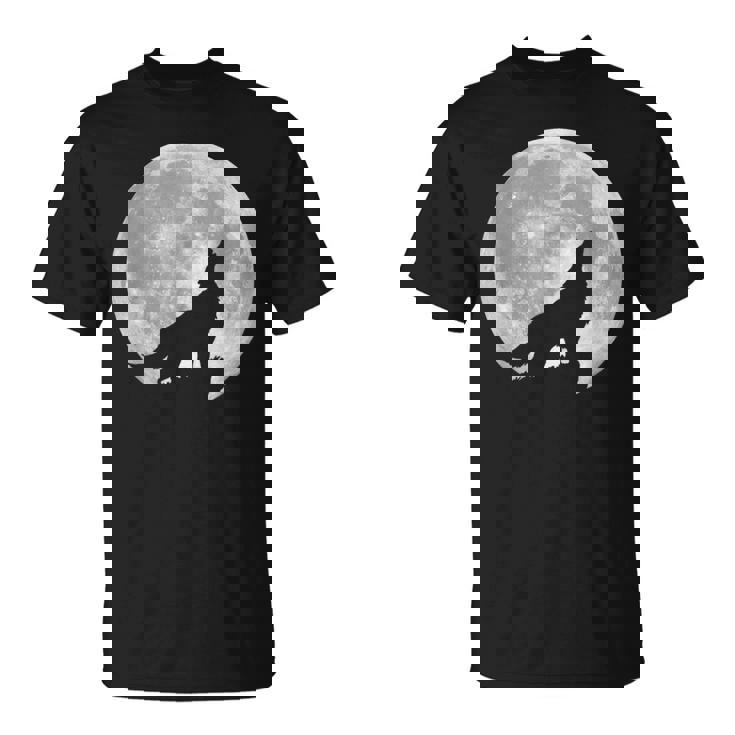 月に吠えるオオカミのシルエット。 Tシャツ