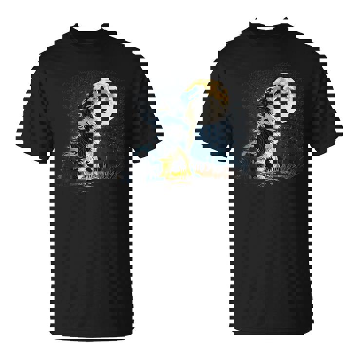 月に吠える美しいボーダーコリー犬 Tシャツ