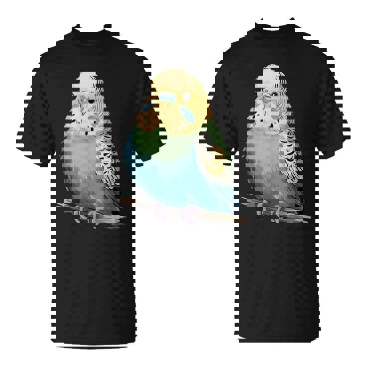 枝に腰掛けたチャーミングなセキセイインコ Tシャツ