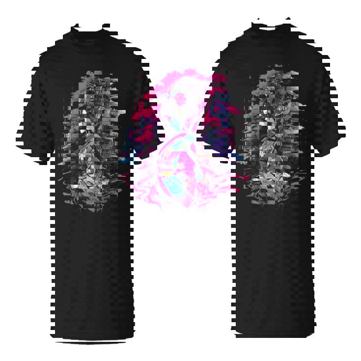 桜と芸者、サイバーパンク・イラストレーション Tシャツ