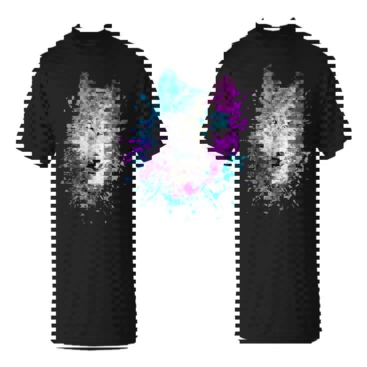 水彩 狼 頭 カラフル オオカミ 贈り物 Tシャツ