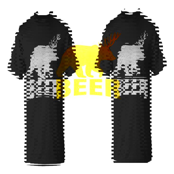 狩猟 ビール スピリット 動物 ティー ベア 鹿 ティー ビール クマ 鹿 Tシャツ