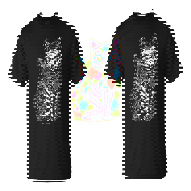 猫 シュガー スカル メキシコ カラベラ 死者の日 ハロウィン Tシャツ