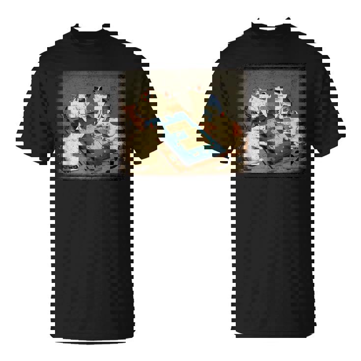 猫 遊ぶ 麻雀 面白いプレーヤー 文字付き Tシャツ