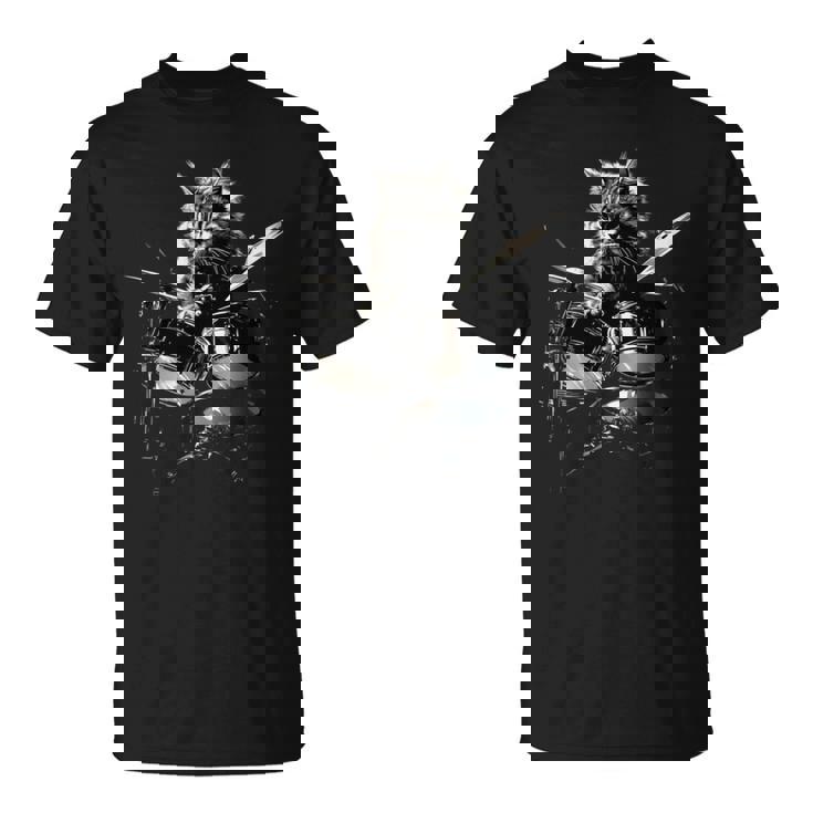 猫がドラムを叩く 長袖tシャツ Tシャツ