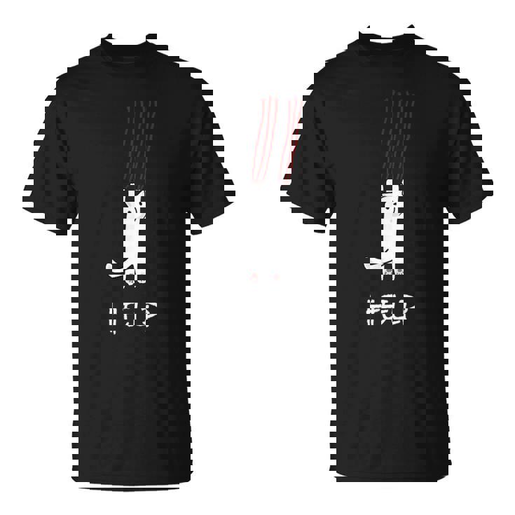 猫が助けを求めている、猫好きの方にオススメの面白いイラスト Tシャツ