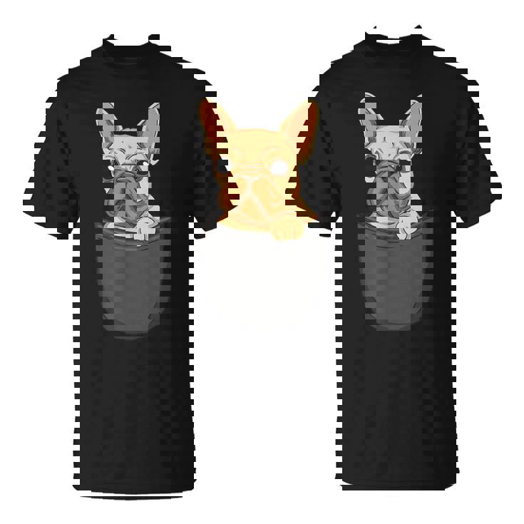 男性用、女性、子供用の胸ポケットに入った面白い子犬。 Tシャツ