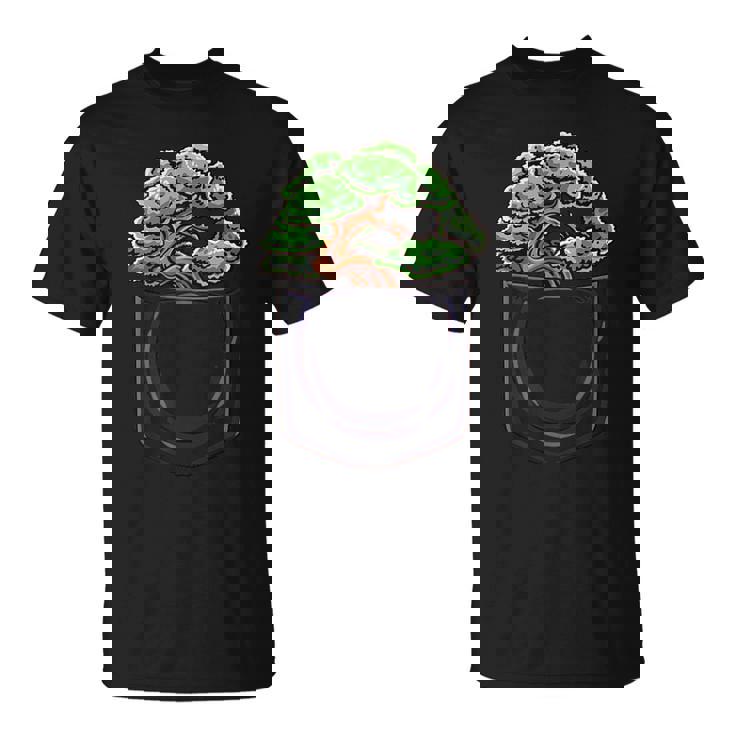 盆栽 木 膨らみポケット 面白いデザイン 盆栽 Tシャツ