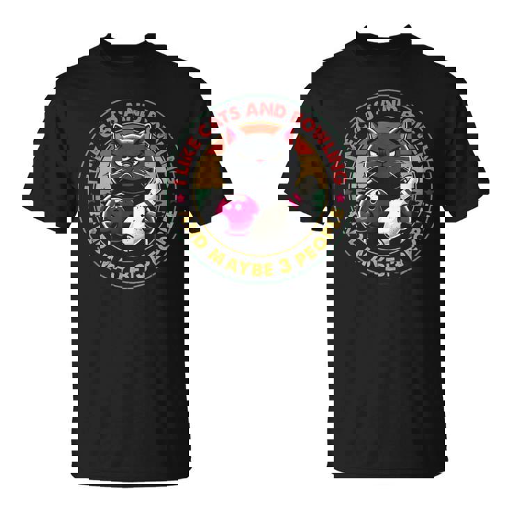 私は猫とボーリングが好きで、多分3人で面白い猫愛好家です Tシャツ