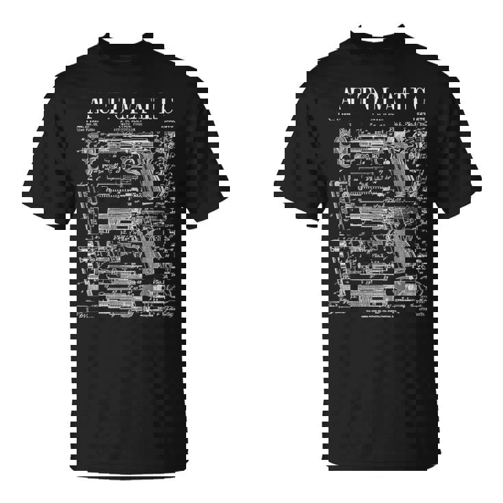 自動ピストル 拳銃 銃器 ヴィンテージガン 特許プリント Tシャツ