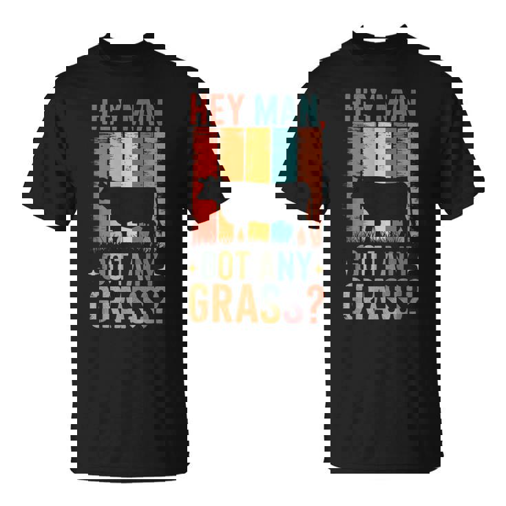 草を求めるレトロの面白い牛 農場のユーモアスタイル Tシャツ