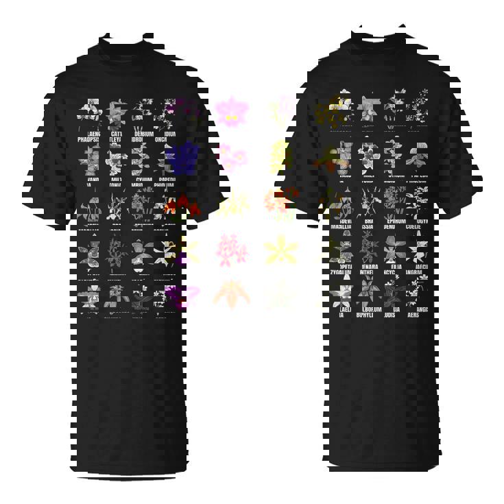蘭の花の種類植物チャートガイド Tシャツ