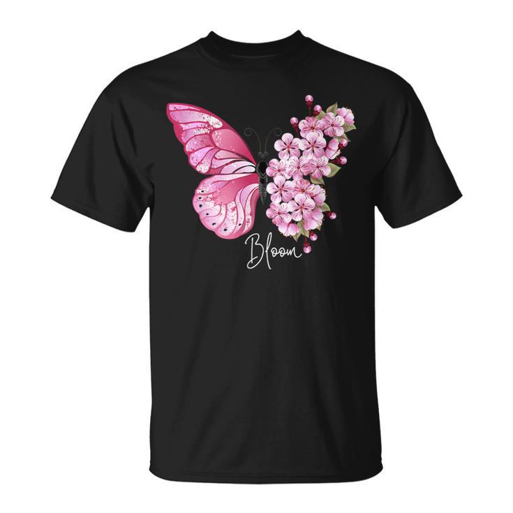 蝶と花、日本の桜と蝶 Tシャツ