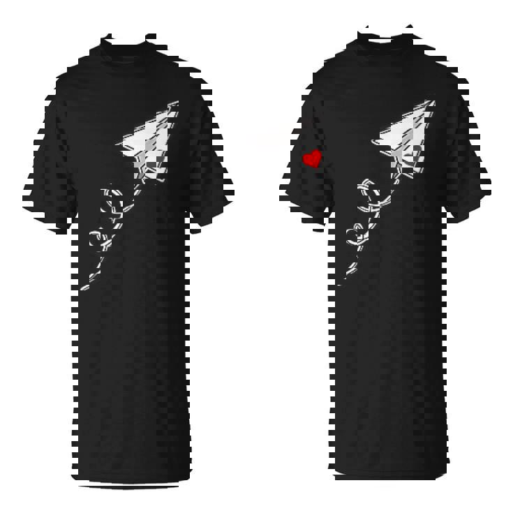 赤いハートの紙飛行機、紙飛行機のメッセージ Tシャツ