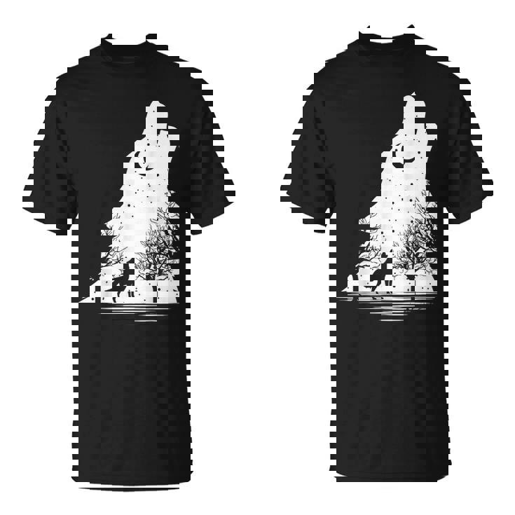 遠吠えするオオカミ 星空 オオカミモチーフ 男女兼用 Tシャツ