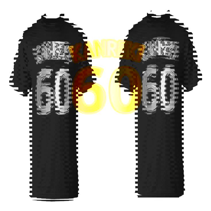 還暦 六十歳 60才 祝 Kanreki（ユニフォーム風）【フェイク 金プレート風 文字】誕生日 面白 Tシャツ