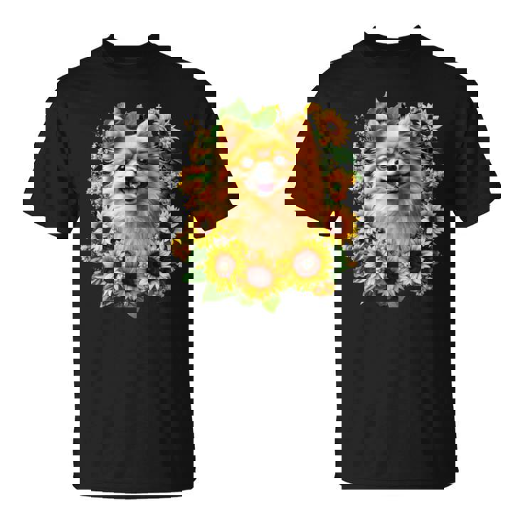 面白いtシャツ ポメラニアン ひまわり わんこ メンズ 犬好き グッズ かわいい おもしろ 面白い 服 ネタ 長袖tシャツ Tシャツ