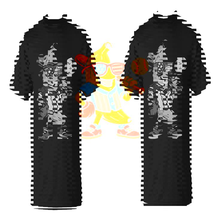 面白いバナナ野球アメリカ国旗サングラス 7月4日 Tシャツ