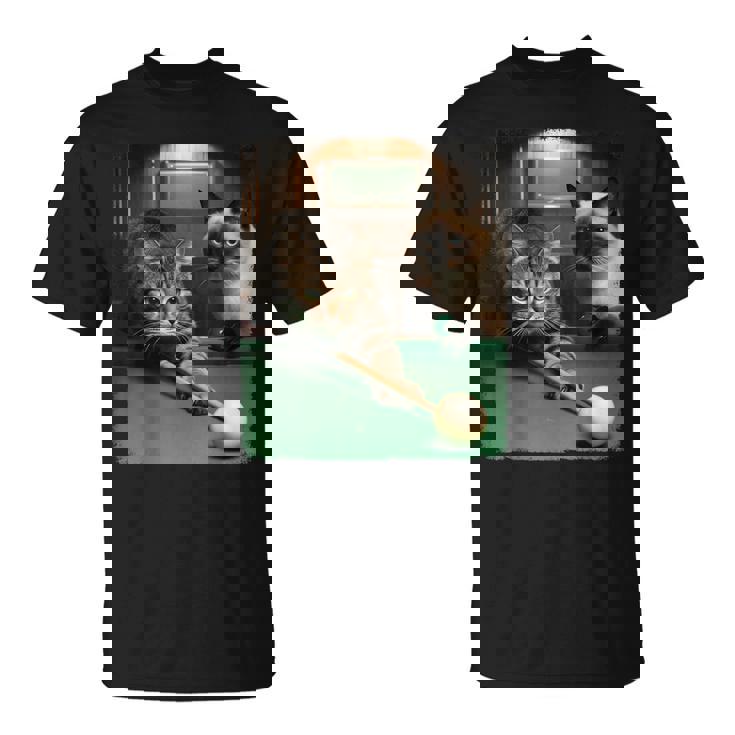 面白い猫 子猫 プールゲーム ビリヤード愛好家 アートデザイン Tシャツ