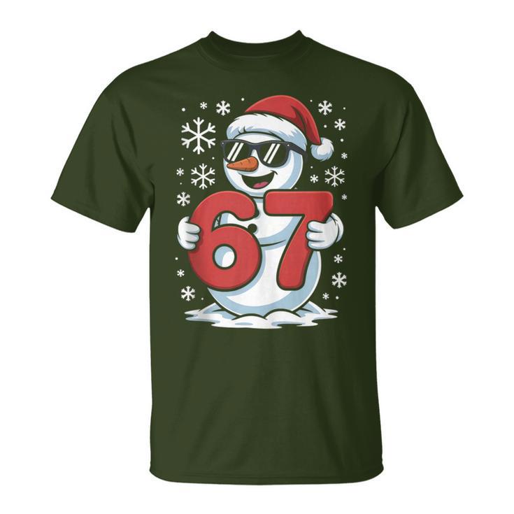 6 7 Snowman Christmas Pajamas 67 Meme Six Seven Bruh T-Shirt