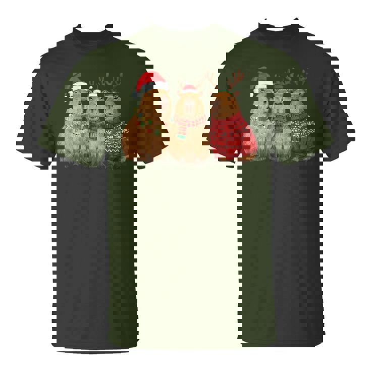 Capybara Christmas Tree Lights Reindeer Santa Hat Xmas T-Shirt