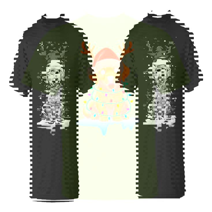 Christmas Light Snow Reindeer Santa Golden Retriever Xmas T-Shirt