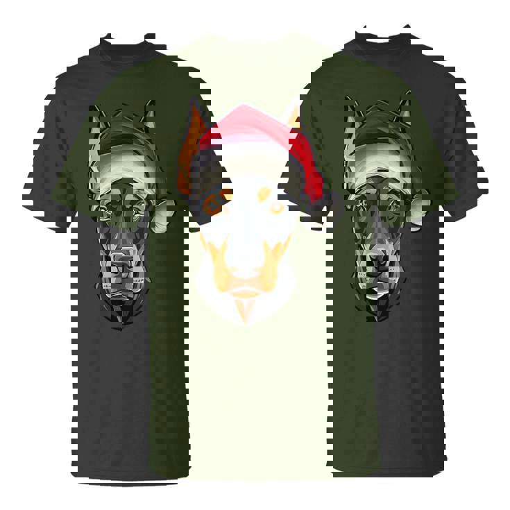 Santa Hat Xmas Pajamas Doberman Pinscher Dog Christmas T-Shirt