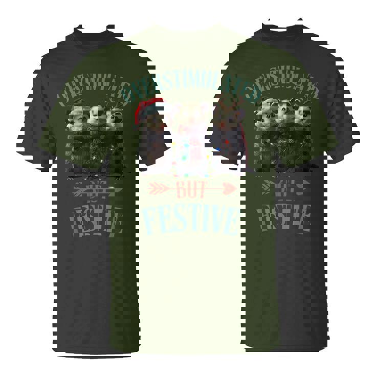 Overstimulated But Festive Possum Ugly Christmas T-Shirt