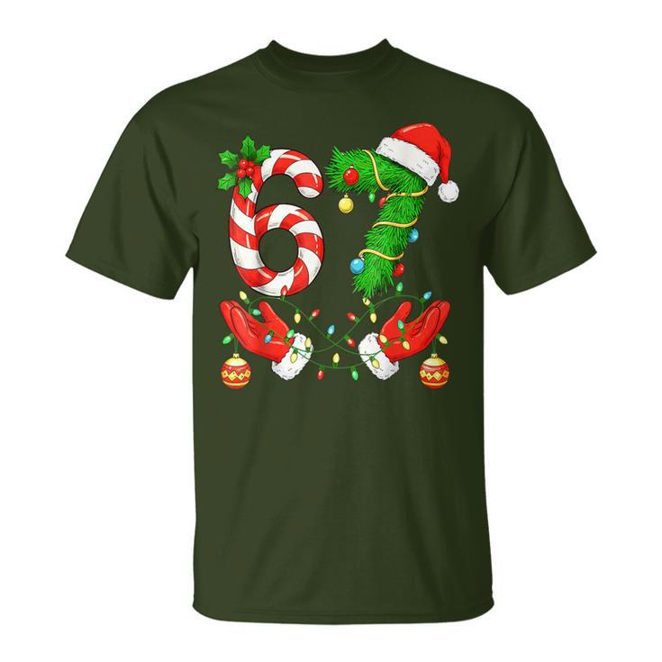 67 Christmas Six Seven Meme Brainrot Santa Claus 6-7 T-Shirt